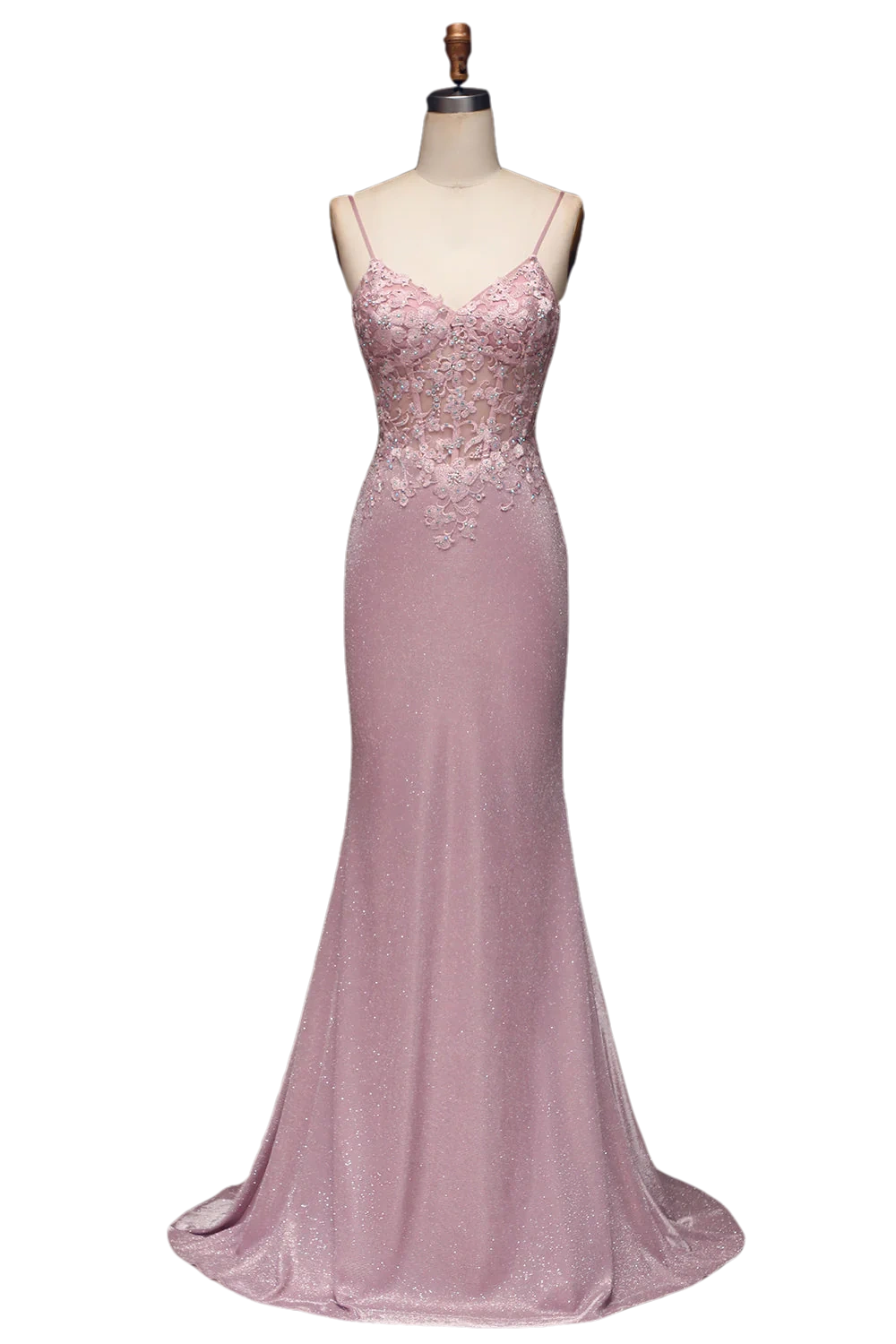 Sparkling pink powder blusher mermaid thin shoulder belt beaded long prom dress