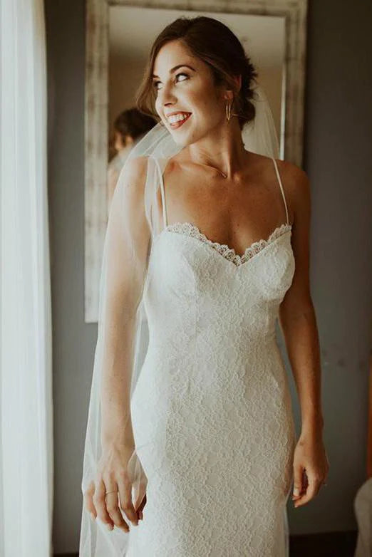 Bohemian Spaghetti Straps Sweetheart Mermaid Lace Backless Wedding Dresses