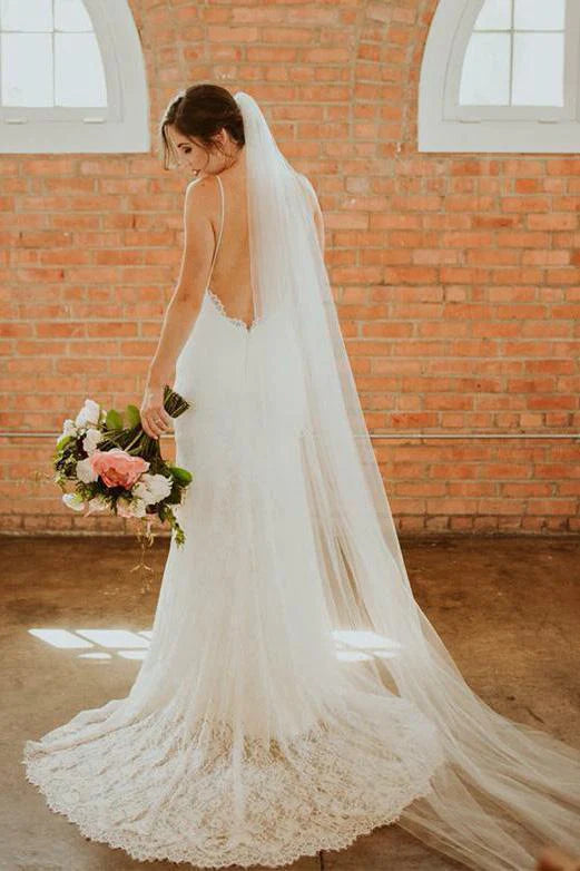 Bohemian Spaghetti Straps Sweetheart Mermaid Lace Backless Wedding Dresses