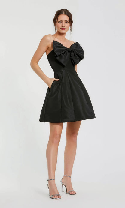 Bow collar sleeveless strapless backless short mini Homecoming dress