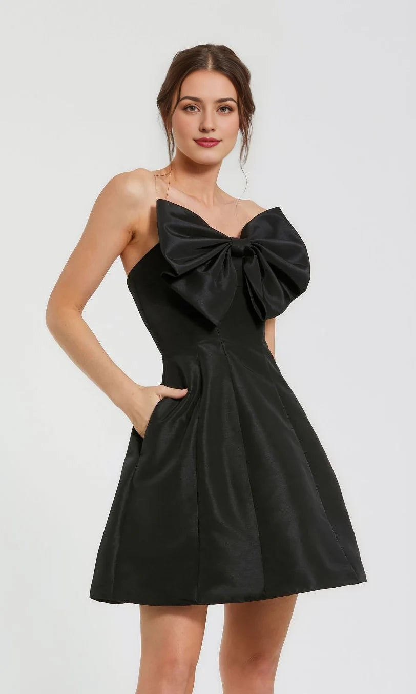 Bow collar sleeveless strapless backless short mini Homecoming dress