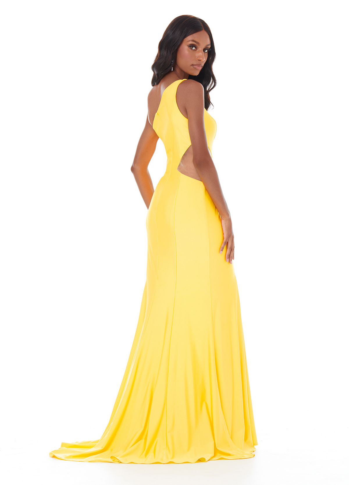 Bright Fitted One Shoulder Sleeveless Cutout Back Slit Long Prom Dress
