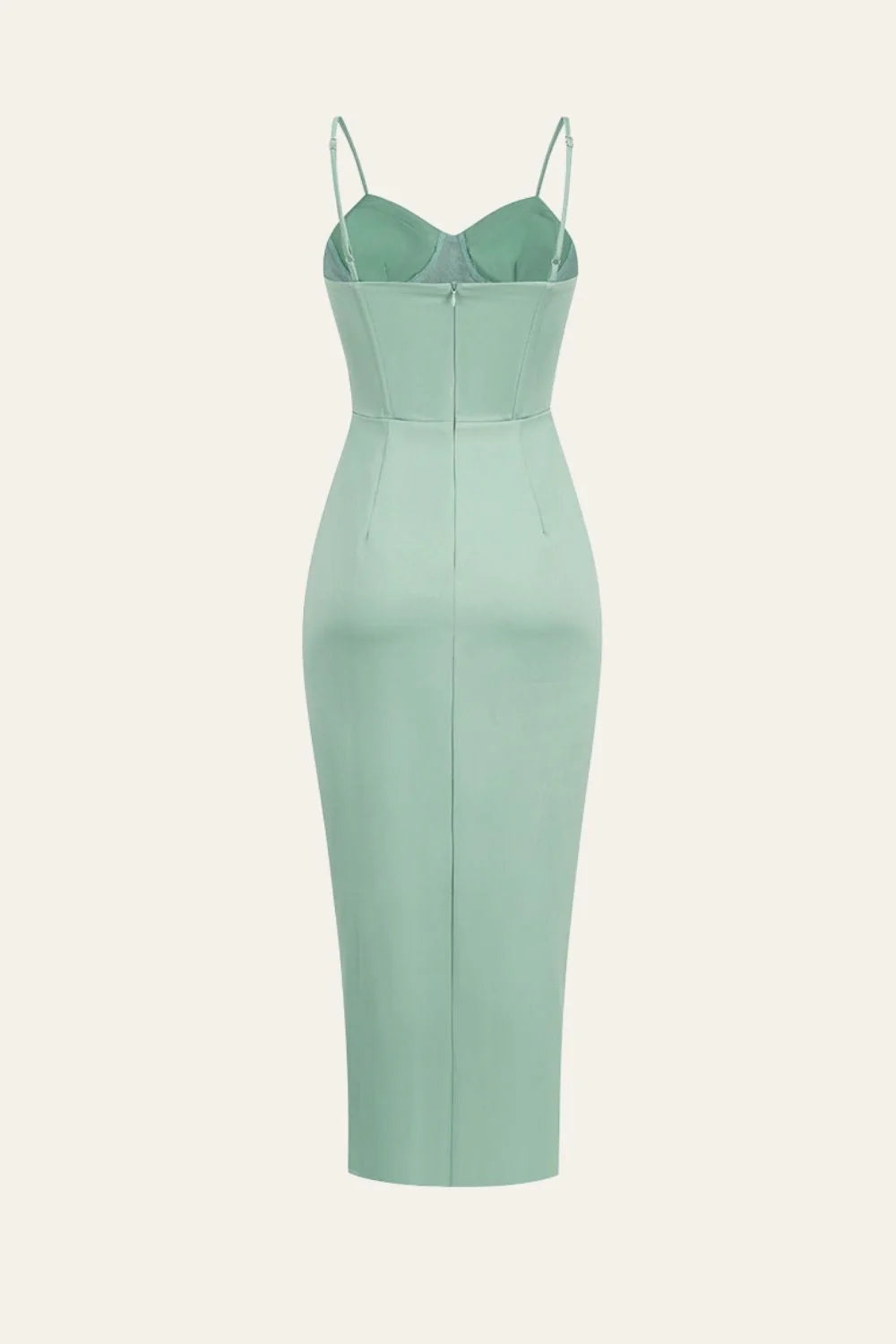 Green thin shoulder strap drawstring pleated tight fitting corset with slit Cocktail Dresses