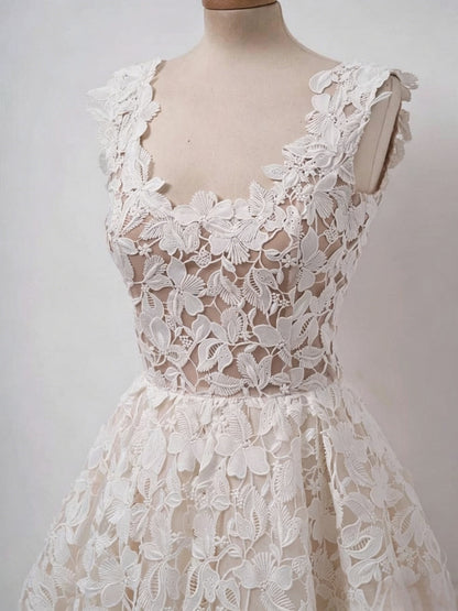 Cap Sleeve 3D Floral Lace Illusion Tea Length Homecoming Dresses
