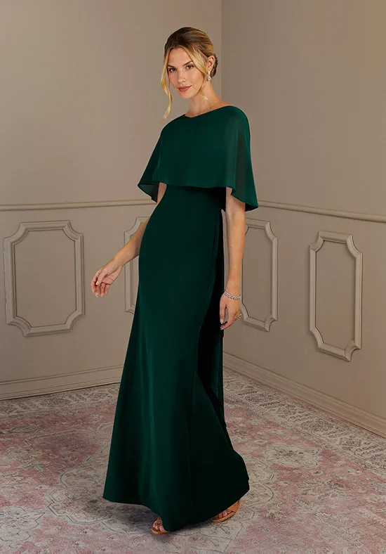 Elegant Chiffon Straight Boat Neck Capelet Back Bow Floor-Length Mother of the Bride Dress