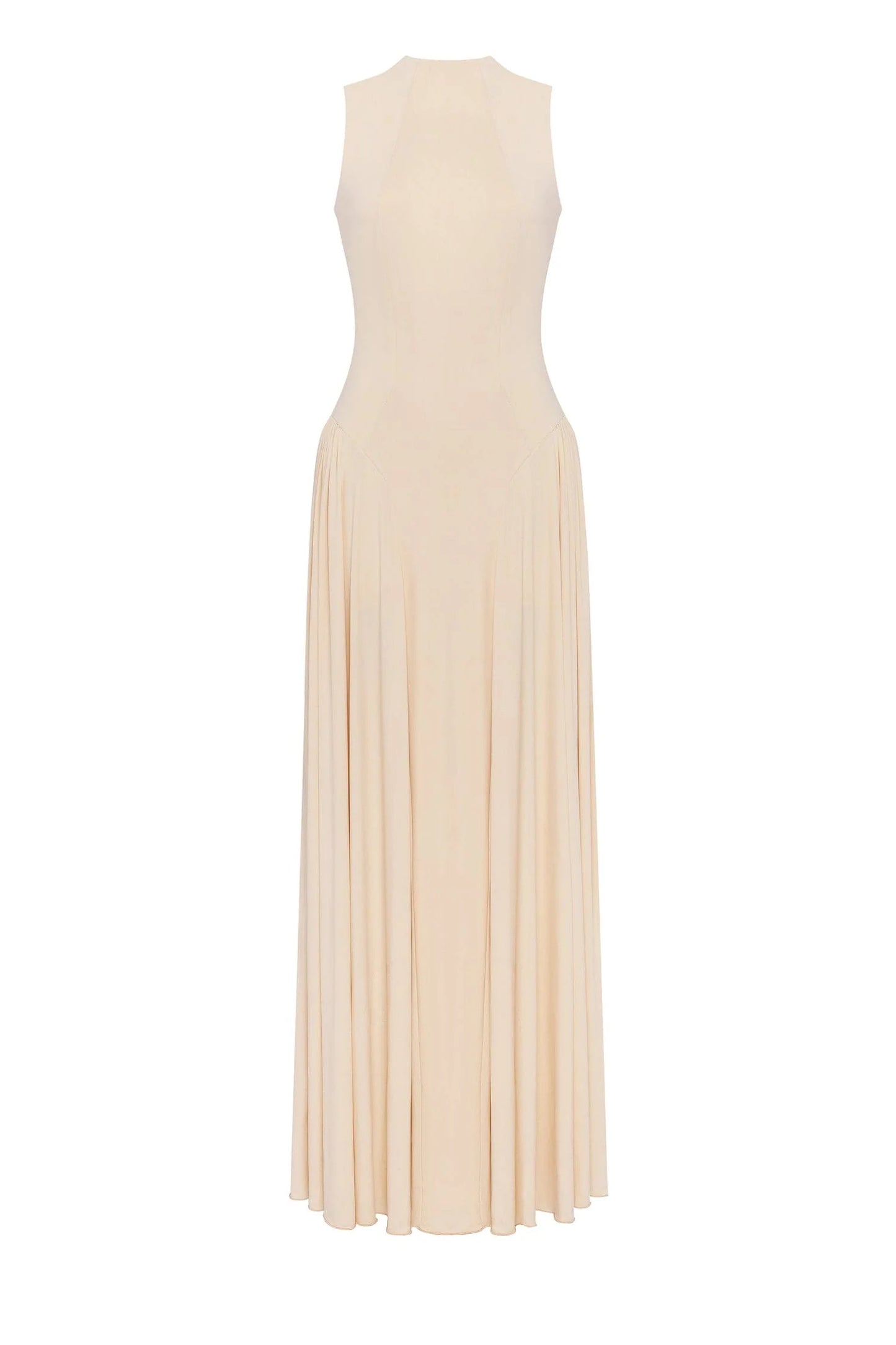Champagne Evening Dress with V-Neck, Ruched Bodice and High Side Slit