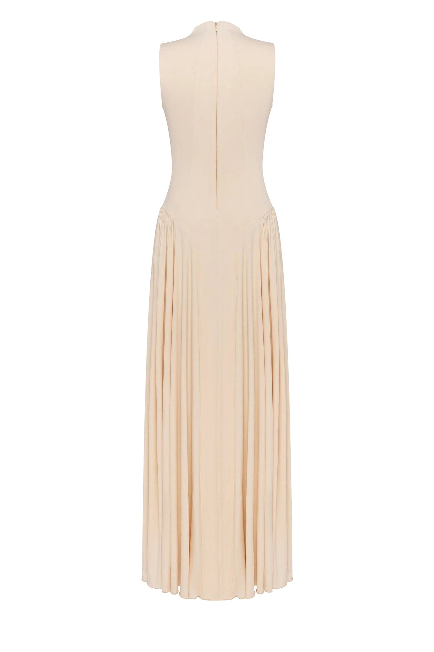 Champagne Evening Dress with V-Neck, Ruched Bodice and High Side Slit