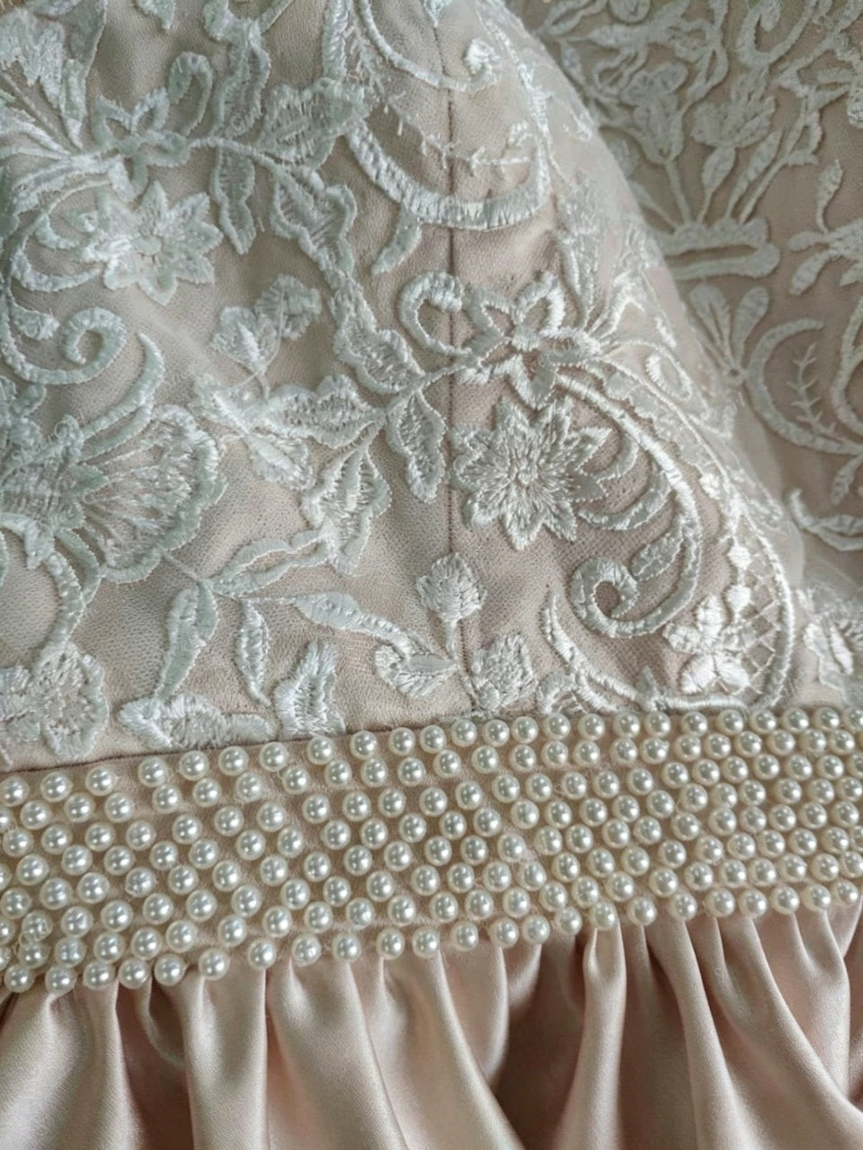 Champagne Satin Lace High Neck Pearl Belt Sheer Long Sleeve Low Back Mini Homecoming Dresses