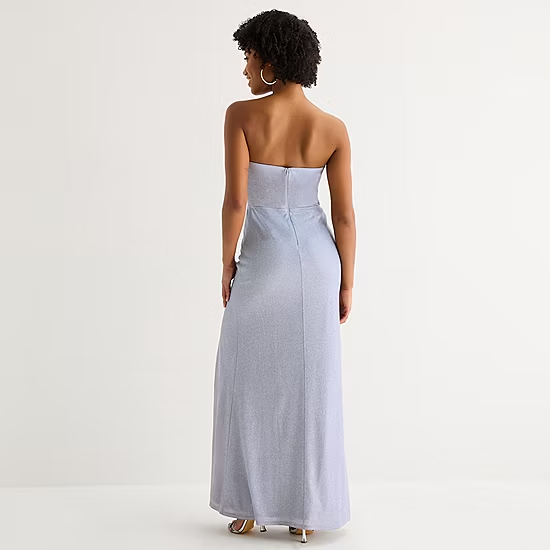 Elegant Mermaid Strapless Bow Front High Slit Floor Length Evening Gown