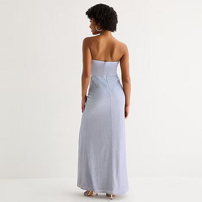 Elegant Mermaid Strapless Bow Front High Slit Floor Length Evening Gown