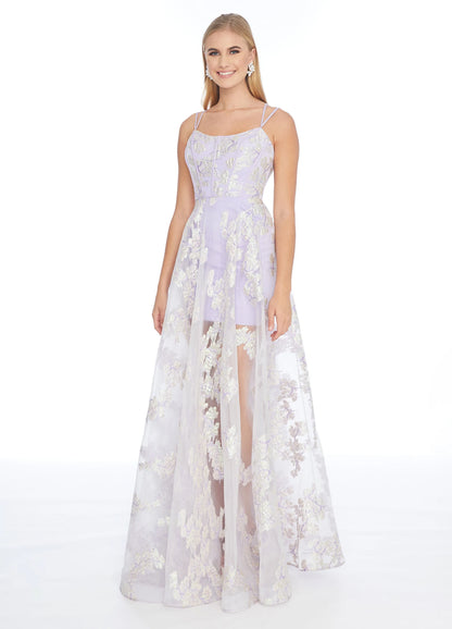 Charming A-Line Scoop-Neck Sleeveless Corset-Back Lilac Floor-Length Prom Dresses Women Gown