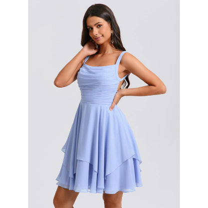 Charming Chiffon A-Line Cowl Neck Sleeveless Lace-Up Back Above Knee Homecoming Dresses