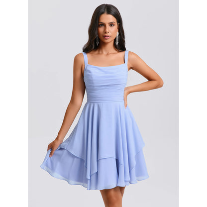 Charming Chiffon A-Line Cowl Neck Sleeveless Lace-Up Back Above Knee Homecoming Dresses