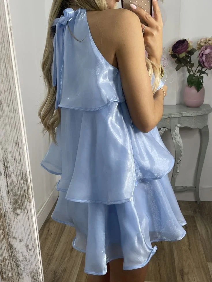 Charming Chiffon A-Line Halter Sleeveless Tie-Back Mini Homecoming Dresses