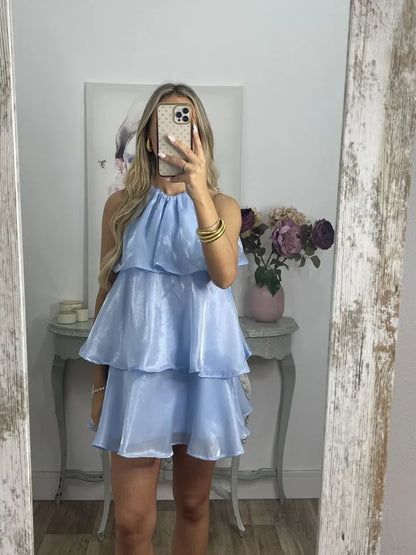 Charming Chiffon A-Line Halter Sleeveless Tie-Back Mini Homecoming Dresses