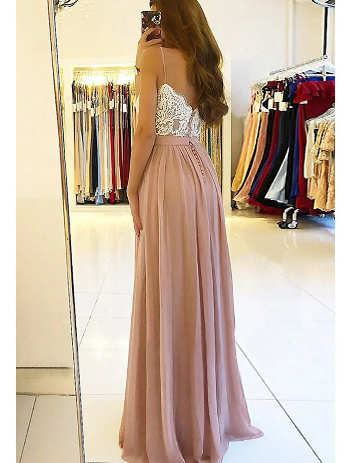 Charming Chiffon A-Line High Slit Sweetheart Spaghetti Strap Open Back Floor-Length Prom Dresses