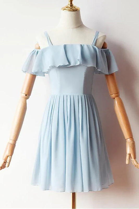 Charming Chiffon A-Line Off-Shoulder Ruffle Sleeves Zipper Back Short Homecoming Dresses
