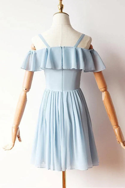 Charming Chiffon A-Line Off-Shoulder Ruffle Sleeves Zipper Back Short Homecoming Dresses