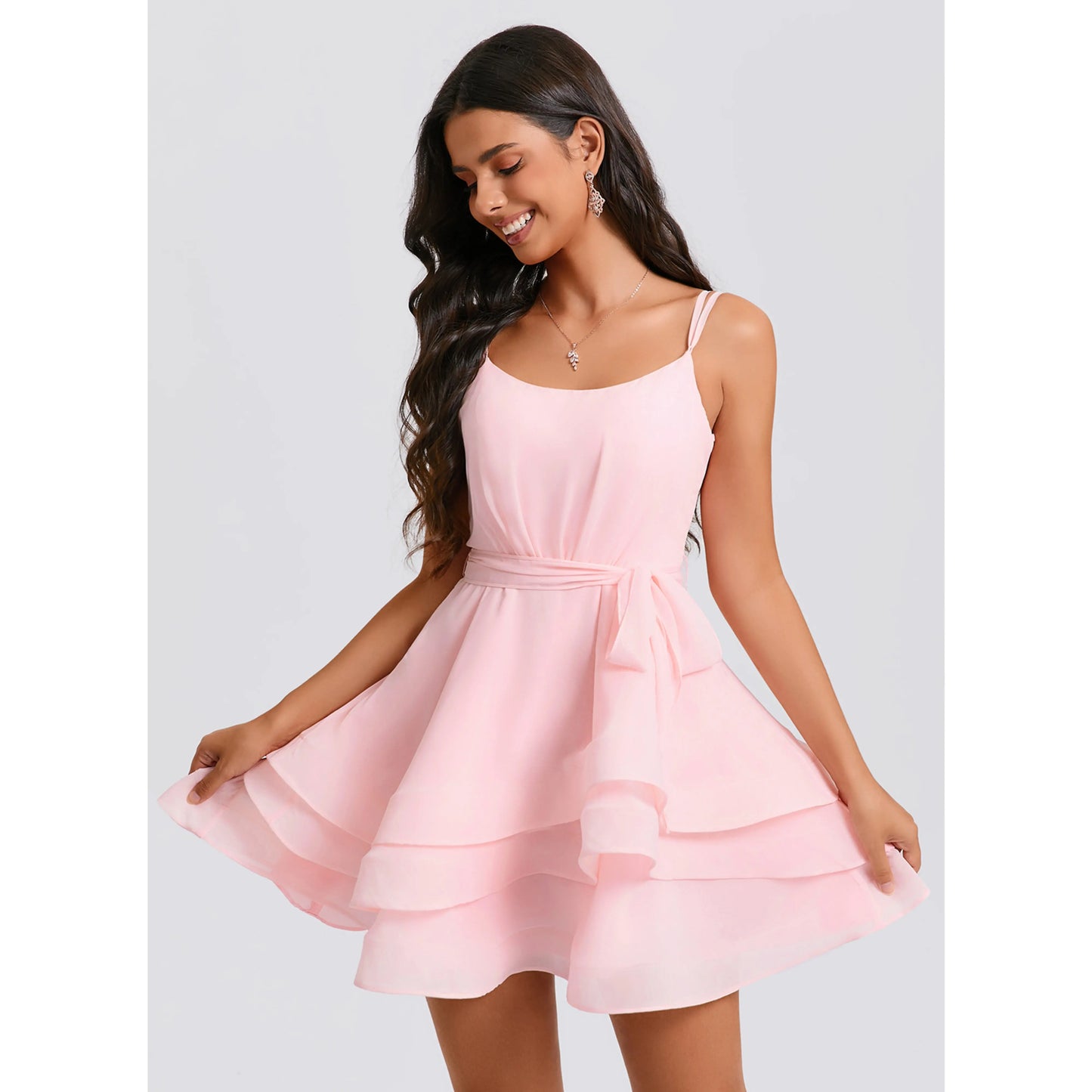 Charming Chiffon A-Line Scoop Neck Sleeveless Zipper Back Above Knee Homecoming Dresses
