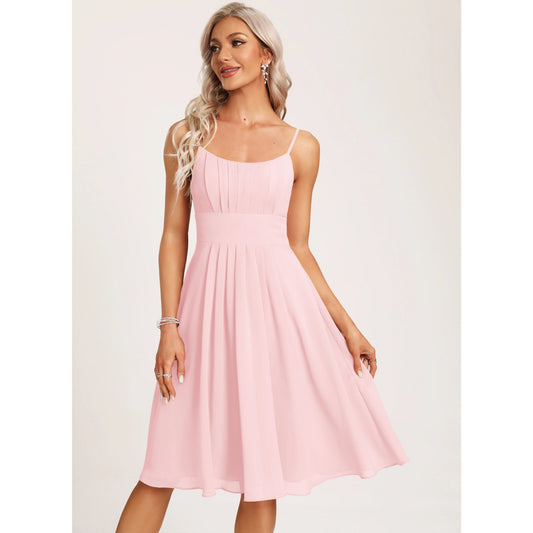 Charming Chiffon A-Line Spaghetti Strap Sleeveless Zipper Back Knee-Length Homecoming Dresses