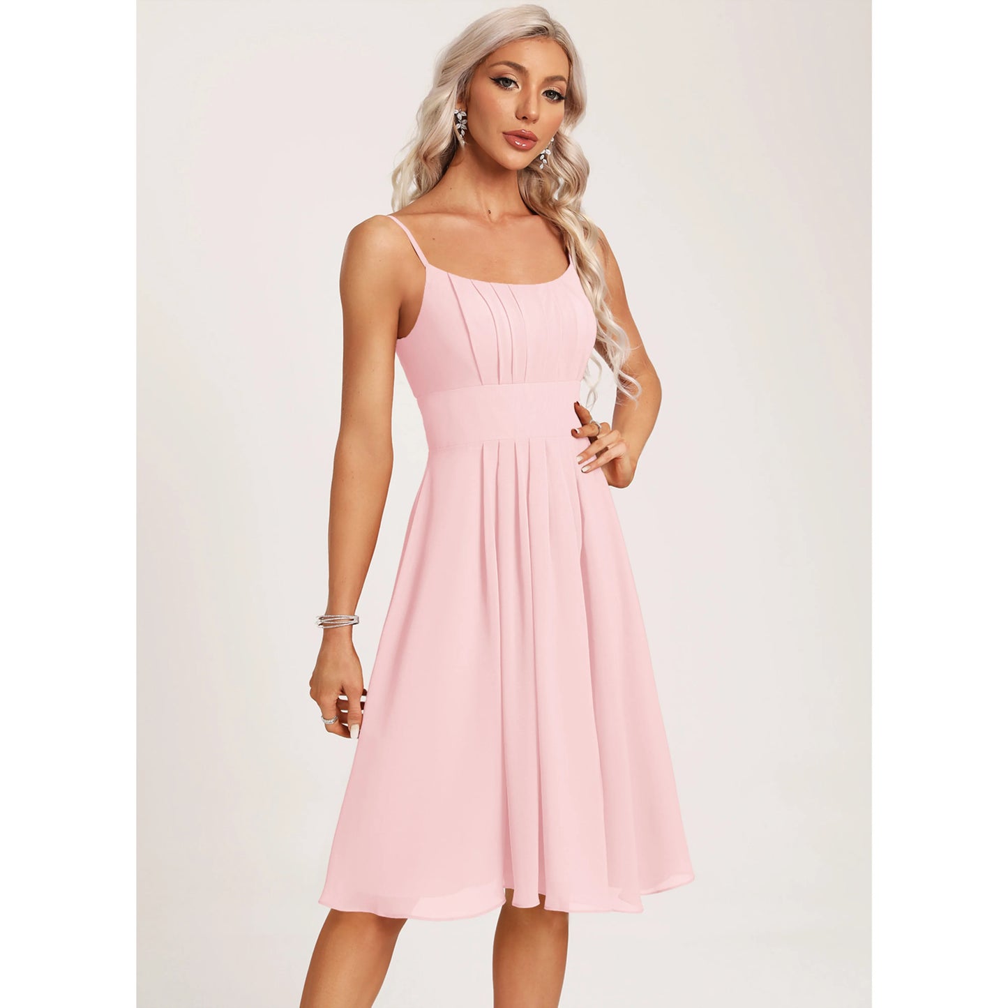 Charming Chiffon A-Line Spaghetti Strap Sleeveless Zipper Back Knee-Length Homecoming Dresses