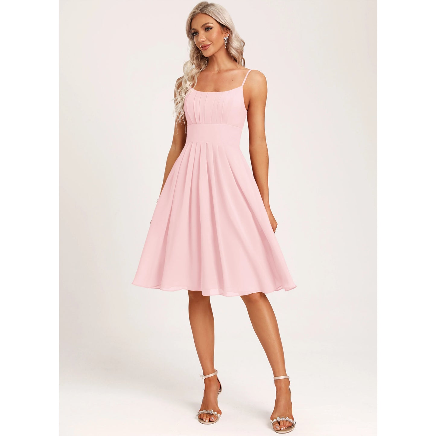 Charming Chiffon A-Line Spaghetti Strap Sleeveless Zipper Back Knee-Length Homecoming Dresses