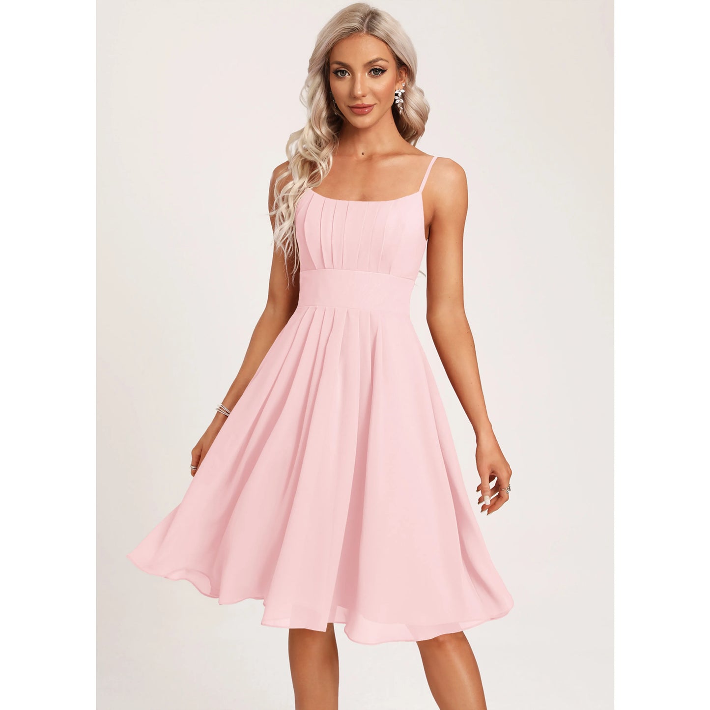 Charming Chiffon A-Line Spaghetti Strap Sleeveless Zipper Back Knee-Length Homecoming Dresses