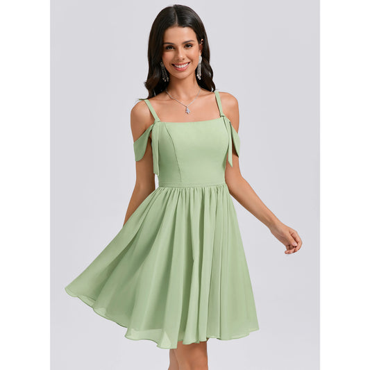 Charming Chiffon A-Line Square Neck Off-Shoulder Straps Zipper Back Short Homecoming Dresses