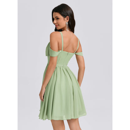 Charming Chiffon A-Line Square Neck Off-Shoulder Straps Zipper Back Short Homecoming Dresses