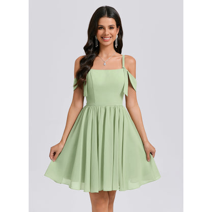 Charming Chiffon A-Line Square Neck Off-Shoulder Straps Zipper Back Short Homecoming Dresses