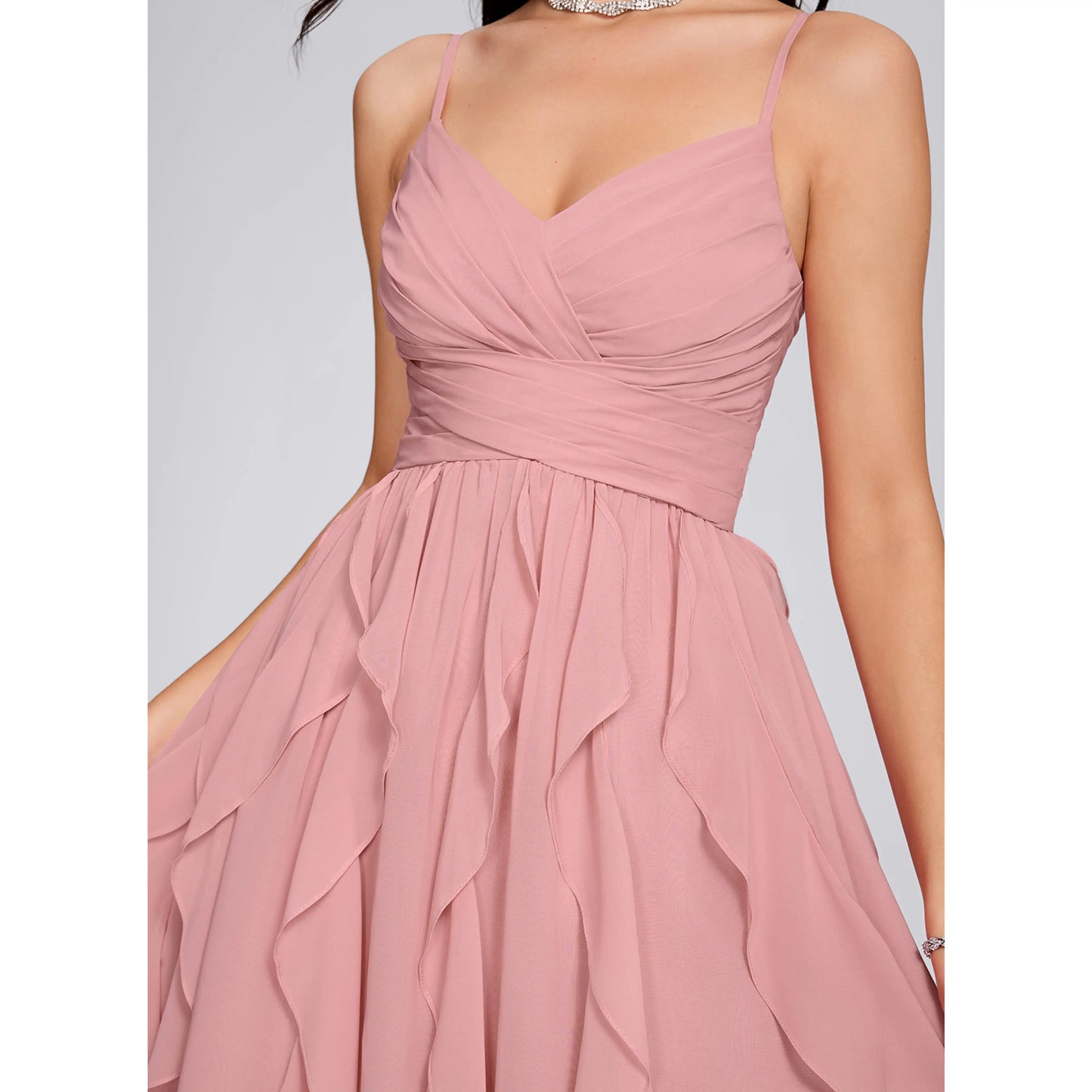 Charming Chiffon A-Line V-Neck Spaghetti Strap Zipper Back Short Ruffled Homecoming Dresses