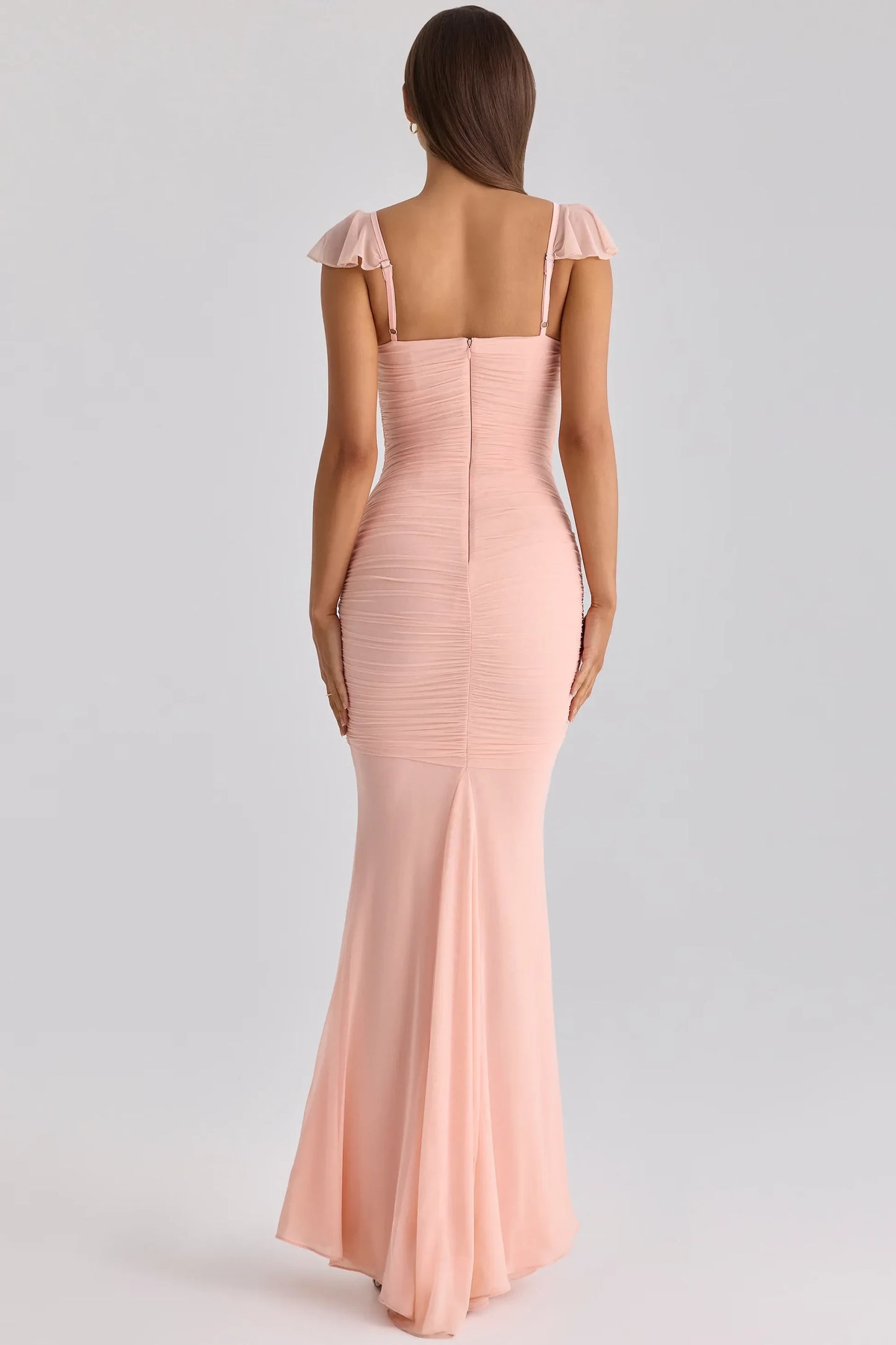 Charming Chiffon Mermaid Sweetheart Ruffled Cap Sleeves Zipper Back Floor-Length Evening Dresses