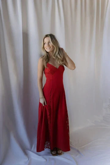 Charming Flowy Lace Chiffon A-Line Sweetheart Spaghetti Strap Maxi Prom Dresses