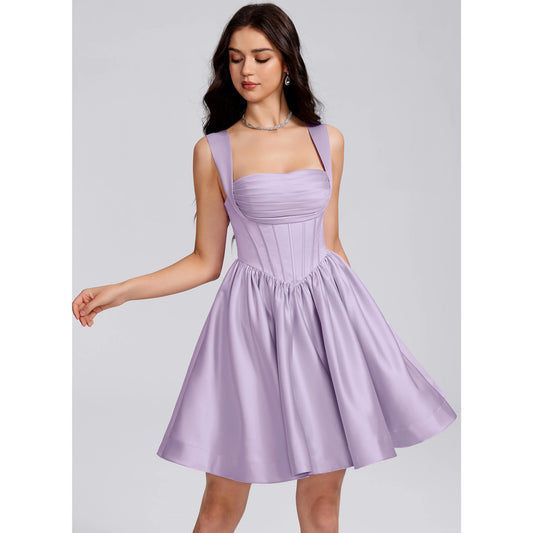 Charming Satin A-Line Sweetheart with Wide Straps Sleeveless Open Back Tie-Bow Mini Homecoming Dresses