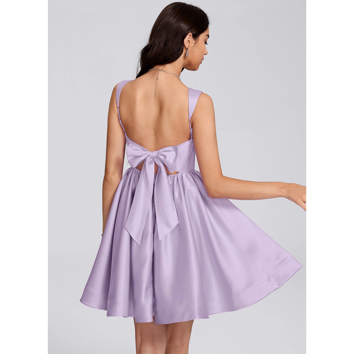 Charming Satin A-Line Sweetheart with Wide Straps Sleeveless Open Back Tie-Bow Mini Homecoming Dresses
