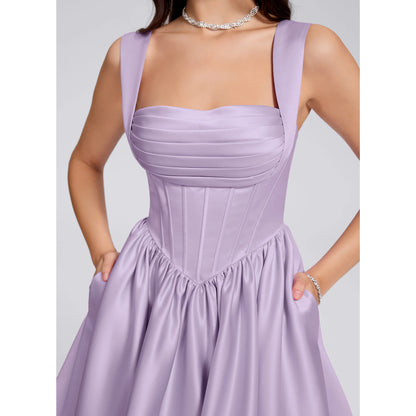 Charming Satin A-Line Sweetheart with Wide Straps Sleeveless Open Back Tie-Bow Mini Homecoming Dresses