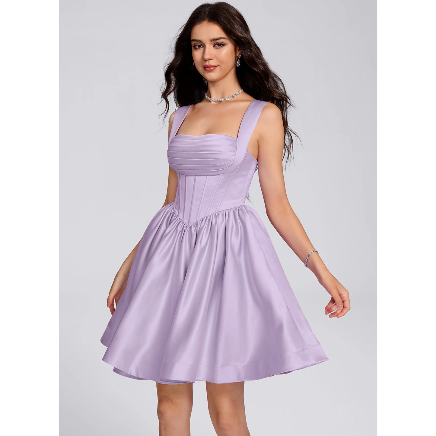 Charming Satin A-Line Sweetheart with Wide Straps Sleeveless Open Back Tie-Bow Mini Homecoming Dresses