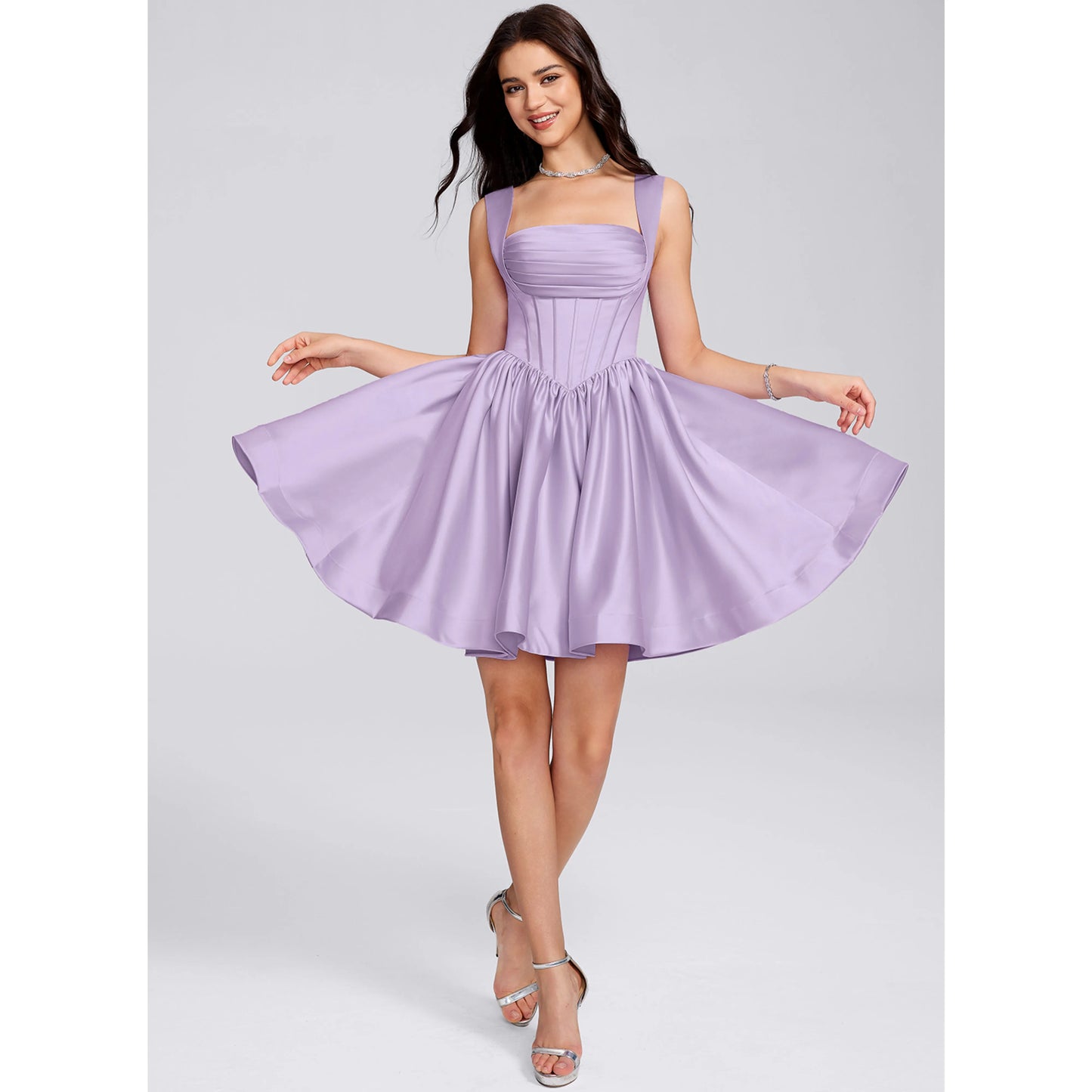 Charming Satin A-Line Sweetheart with Wide Straps Sleeveless Open Back Tie-Bow Mini Homecoming Dresses