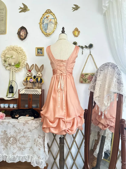 Charming Satin A-Line V-Neck Sleeveless Lace-Up Back Short Homecoming Dresses