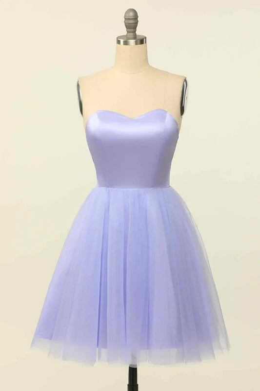 Charming Satin & Tulle A-Line Sweetheart Sleeveless Lace-Up Back Short Homecoming Dresses
