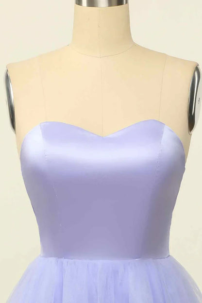 Charming Satin & Tulle A-Line Sweetheart Sleeveless Lace-Up Back Short Homecoming Dresses