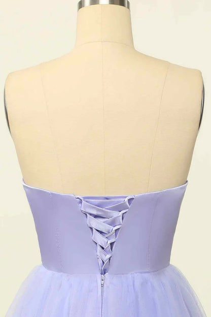 Charming Satin & Tulle A-Line Sweetheart Sleeveless Lace-Up Back Short Homecoming Dresses