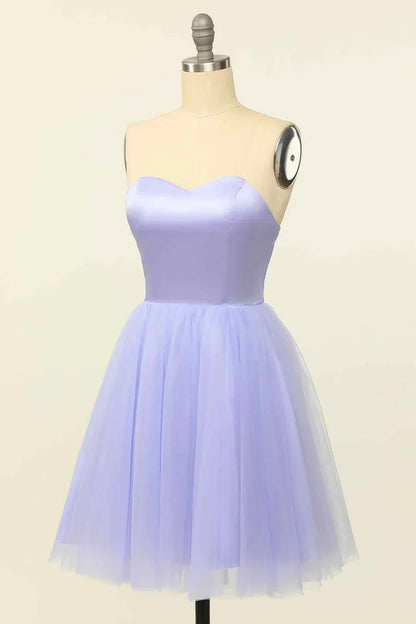 Charming Satin & Tulle A-Line Sweetheart Sleeveless Lace-Up Back Short Homecoming Dresses
