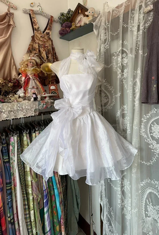 Charming Tulle A-Line Halter Neck Sleeveless Shirred Back Mini Homecoming Dresses