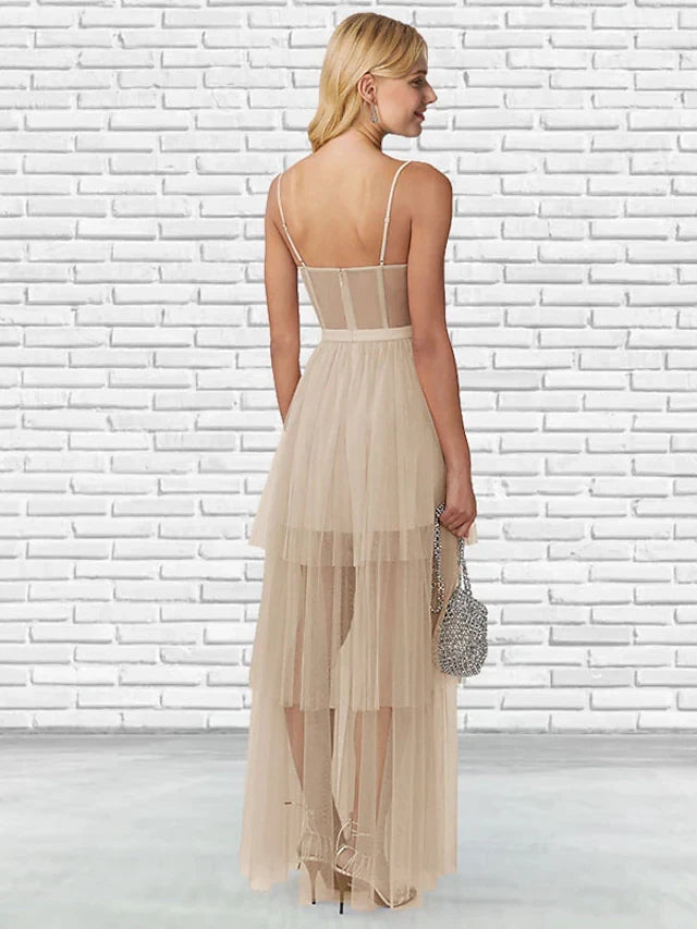Charming Tulle A-Line Sweetheart Spaghetti Straps Zipper Back Maxi Homecoming Dresses
