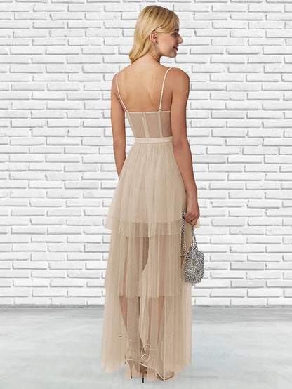 Charming Tulle A-Line Sweetheart Spaghetti Straps Zipper Back Maxi Homecoming Dresses