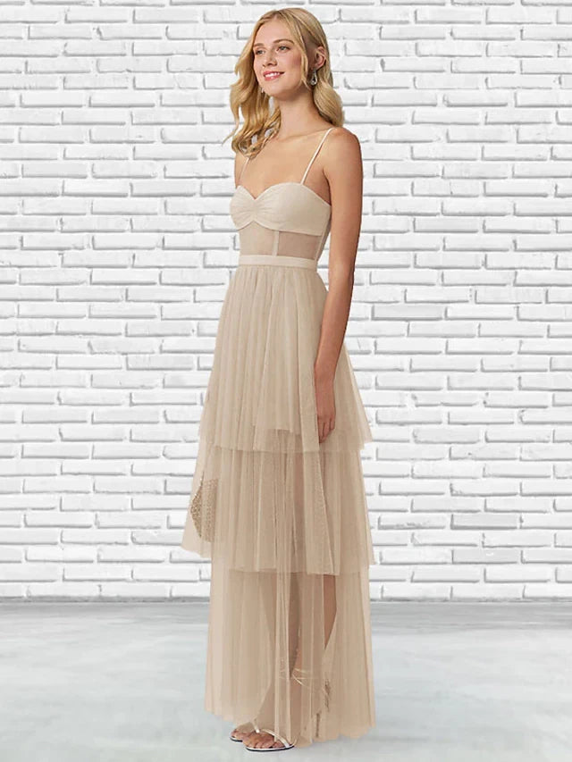 Charming Tulle A-Line Sweetheart Spaghetti Straps Zipper Back Maxi Homecoming Dresses