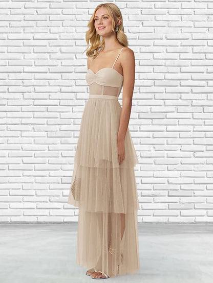 Charming Tulle A-Line Sweetheart Spaghetti Straps Zipper Back Maxi Homecoming Dresses