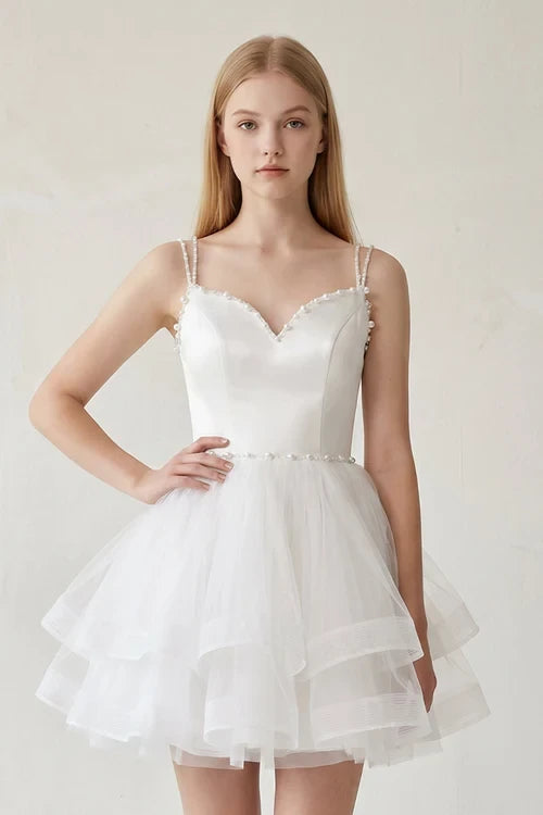 Charming Tulle A-Line Sweetheart Strapless Open Back Short Homecoming Dresses with Scarf Detail