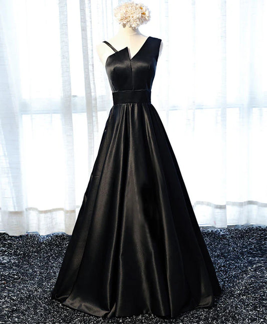 Chic A-Line Asymmetrical Neck Floor Length Satin Prom Dress
